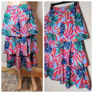 NWT Tabitha Brown × Target Pull On Tiered Vibrant Tropical Floral Midi Skirt XXS